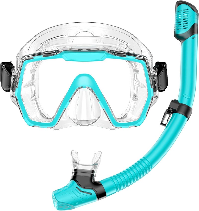 Honlanor Snorkel Set Adults Snorkeling Gear Anti-Leak and Anti-Fog Tempered Glass Lens Panoramic View Swim Mask Dry Top Snorkel Kit for Snorkeling Scuba Diving Swimming Travel with Carry Bag - Image 1